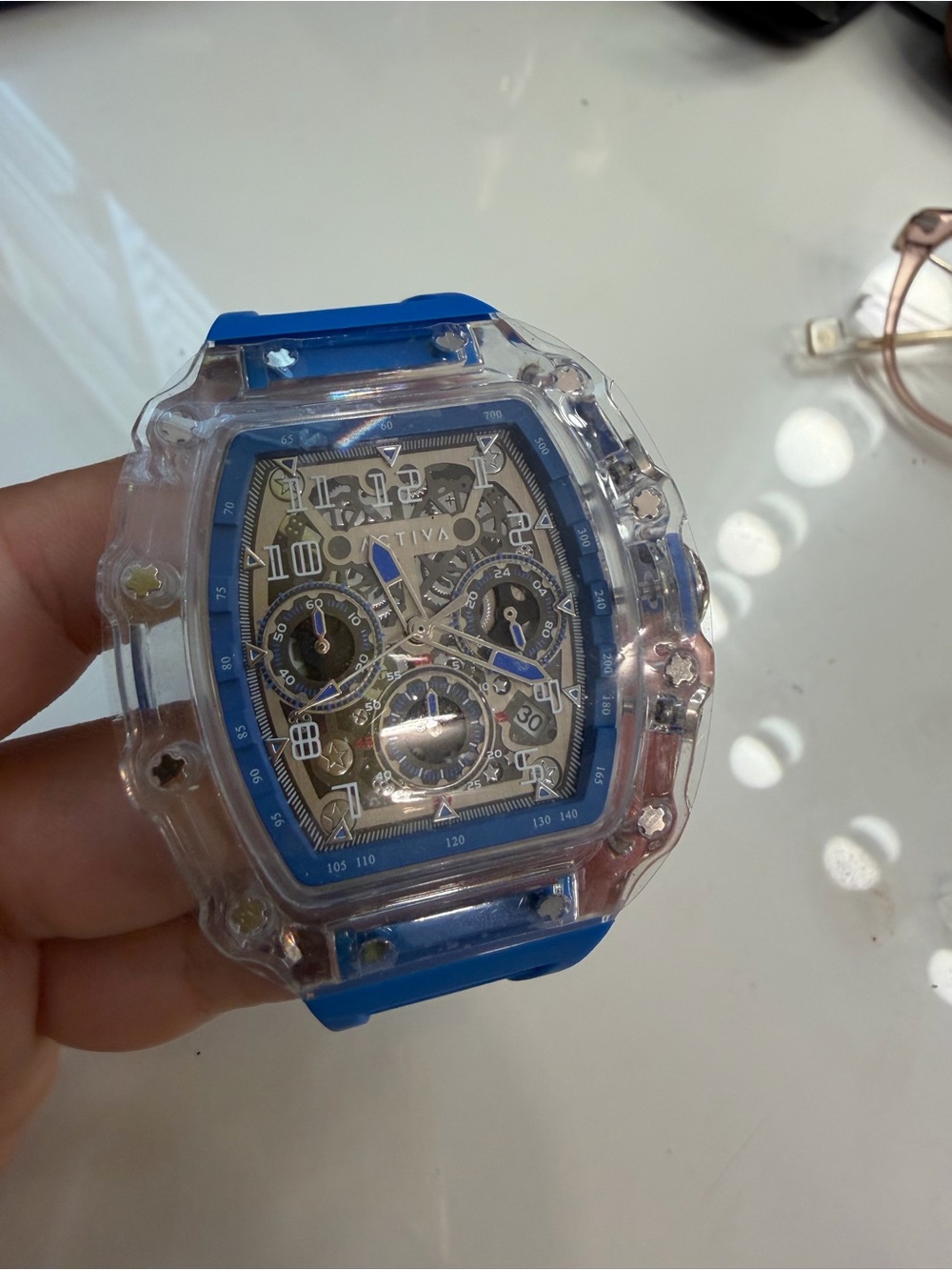 Ativa Clear Case Smartwatch with Blue Accents